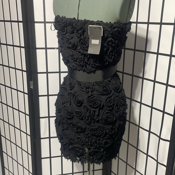 Zara Black floral Strapless Dress - Picture 9 of 12